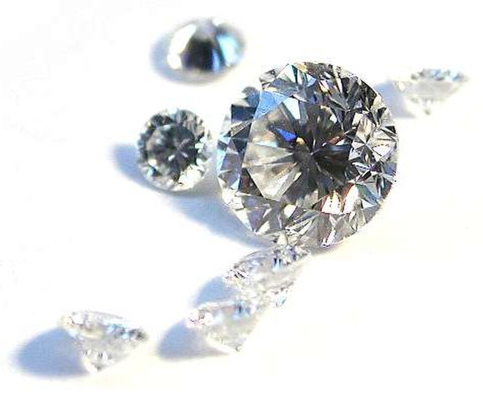 Several cut diamonds shown as a gemstone catalog reference